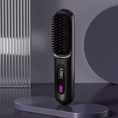 Portable Straight Comb™️- built-in battery allows for cordless operation, making it ideal for quick styling on the go