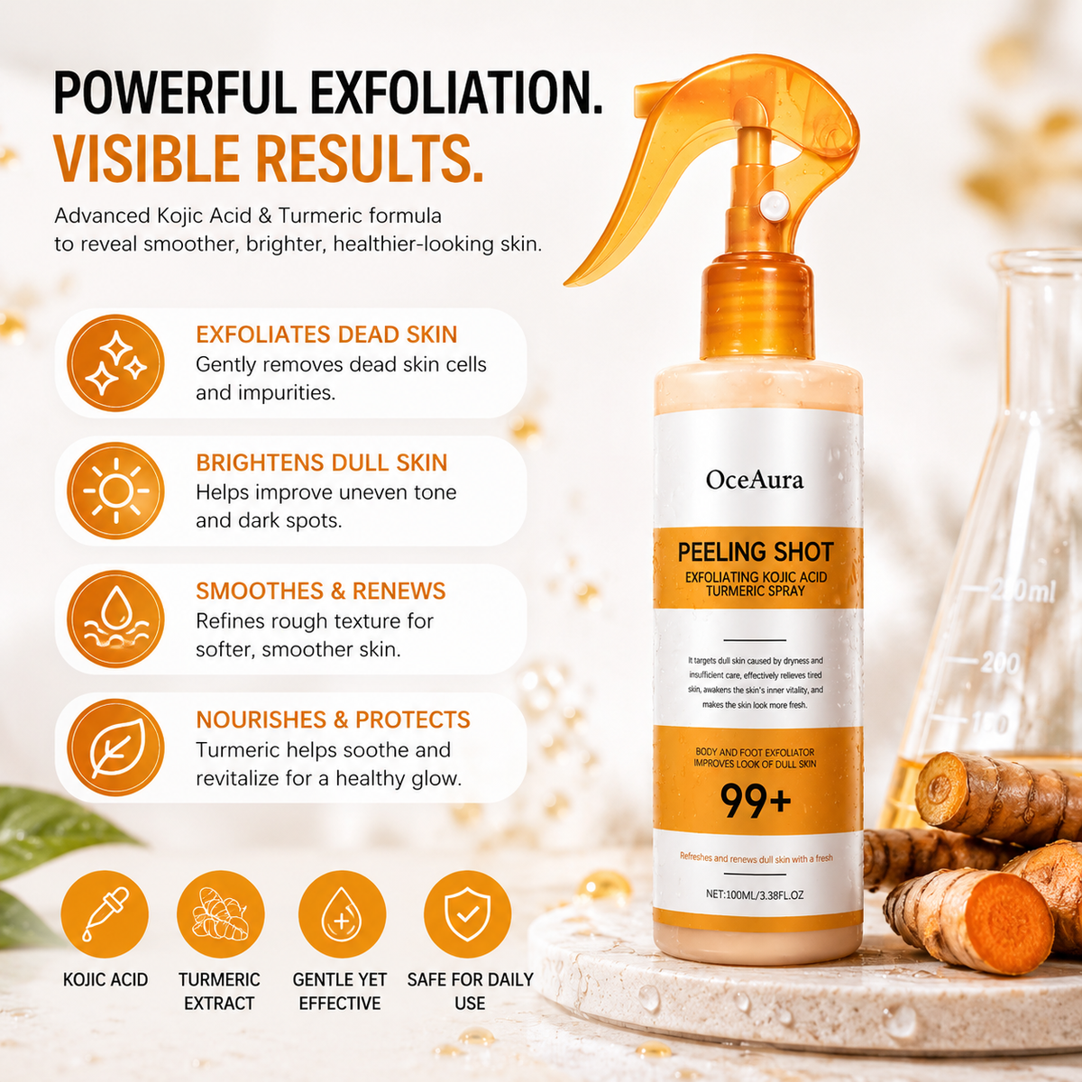 OCEAURA™- Peeling Shot Exfoliating Kojic Acid Turmeric Spray