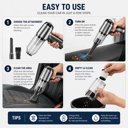 cordless handheld car vacuum cleaner™- cleans tight spaces blows away dust and inflates items