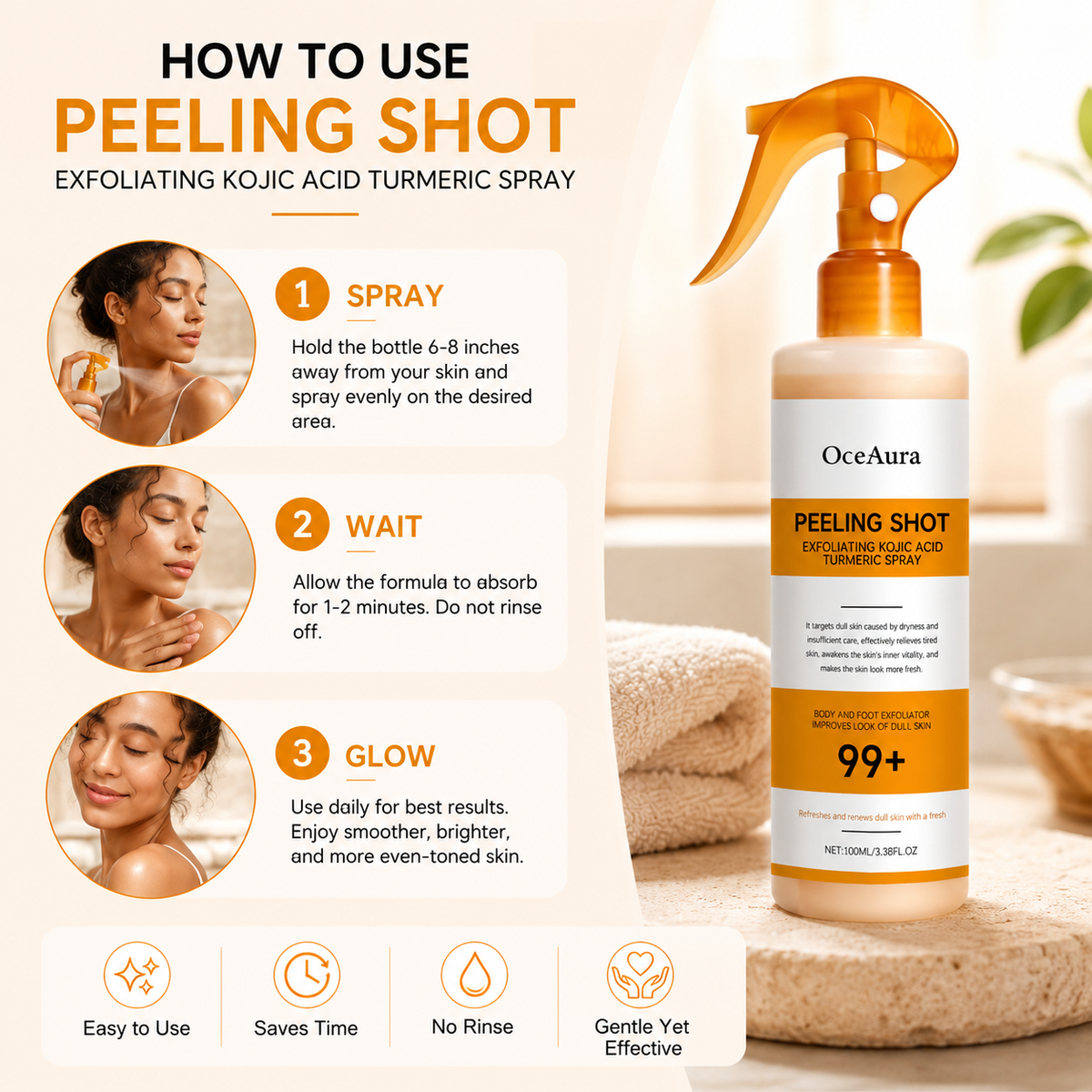 OCEAURA™- Peeling Shot Exfoliating Kojic Acid Turmeric Spray