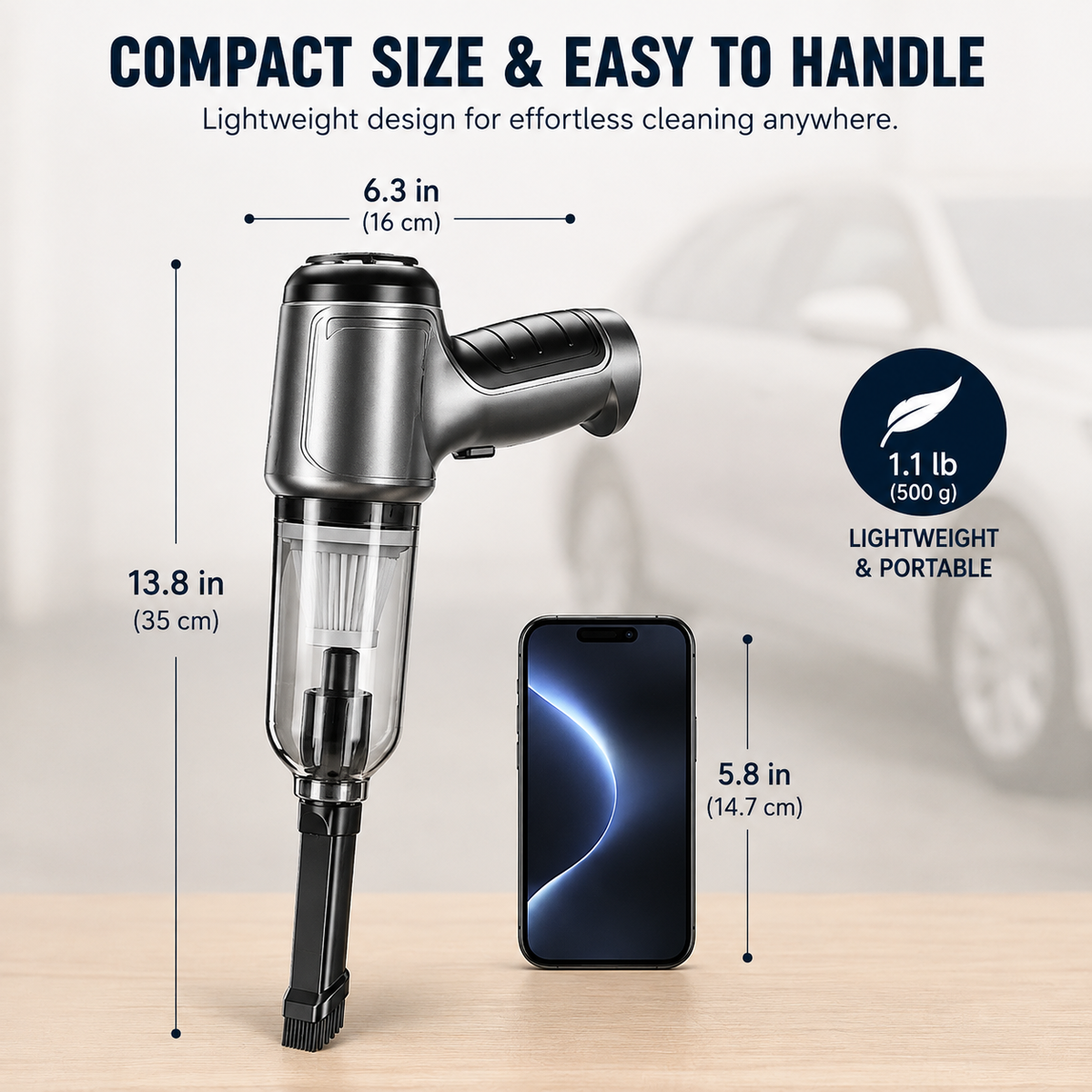 cordless handheld car vacuum cleaner™- cleans tight spaces blows away dust and inflates items
