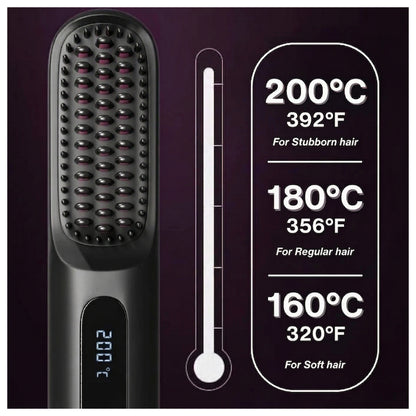 Portable Straight Comb™️- built-in battery allows for cordless operation, making it ideal for quick styling on the go
