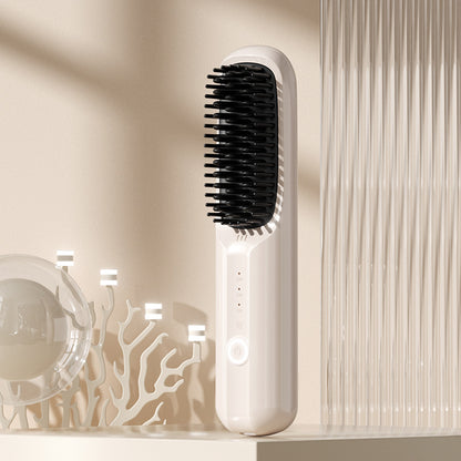 Portable Straight Comb™️- built-in battery allows for cordless operation, making it ideal for quick styling on the go