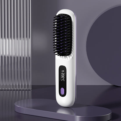 Portable Straight Comb™️- built-in battery allows for cordless operation, making it ideal for quick styling on the go