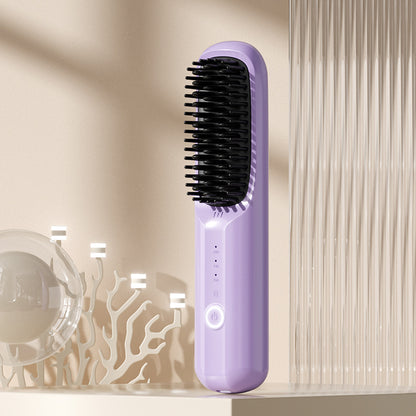 Portable Straight Comb™️- built-in battery allows for cordless operation, making it ideal for quick styling on the go